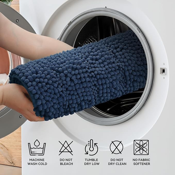 Bcoimo 70"×24" Chenille Bath Mat – Non-Slip with Backing Bath Rug Ultra-Absorbent and Machine Washable Bathroom Mat Quick-Dry Design. Ideal for Bathroom and Tub Areas