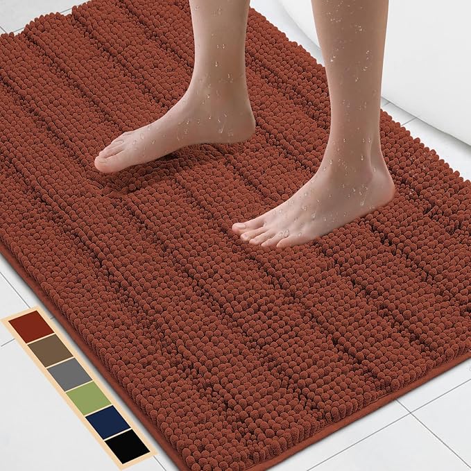 Bcoimo 36"×24" Chenille Bath Mat – Non-Slip with Backing Bath Rug Ultra-Absorbent and Machine Washable Bathroom Mat Quick-Dry Design. Ideal for Bathroom and Tub Areas