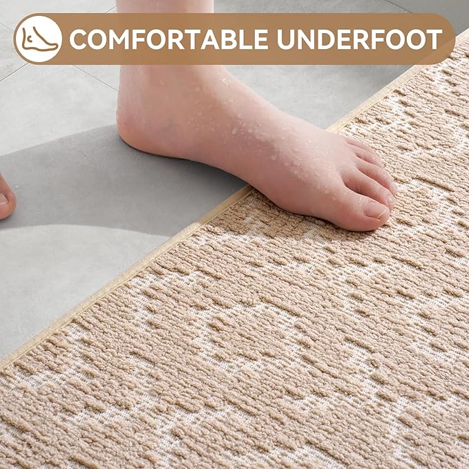 Bathroom Rugs Non Slip, Super Absorbent Quick Dry Bath Mat, Rubber Backing Ultra Thin Bathroom Mats Fit Under Door Bathroom Floor Bathtub Shower