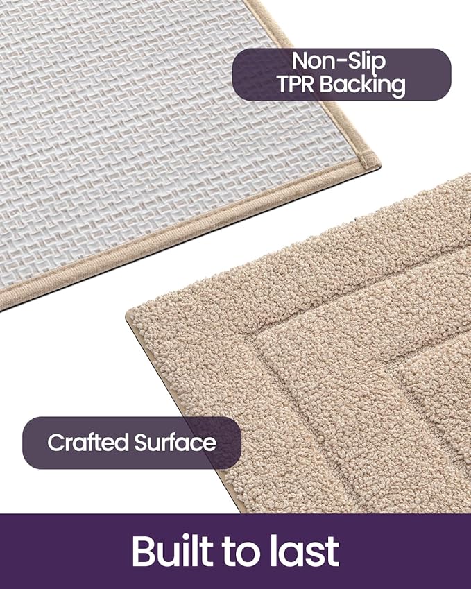 DEXI Bathroom Rug Set 2 Piece 32x20, Non Slip Washable Bath Mat for Shower Floor, Absorbent Soft Bathmat with Rubber Backing, Quick Dry Microfiber Carpet, Beige