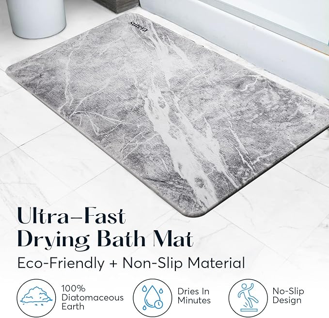 SUTERA - Stone Bath Mat, Diatomaceous Earth Shower Mat, Non-Slip Super Absorbent Quick Drying Bathroom Floor Mat, Natural, Easy to Clean (23.5 x 15 Granite)