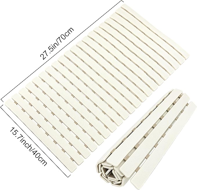 MBOSS Bath Tub Shower Mat Non Slip Bathtub Mats for Bathroom Shower Floor Mat Bath Mats for Shower Tub Anti Slip Shower Mat with Drain Hole and Large Suction Cups (Ivory White, 27.5 X 15.7 Inch)