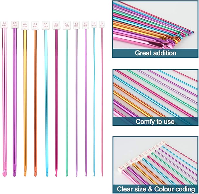 Coopay Tunisian Crochet Hooks Set with Cable, 11pcs Metal Afghan Crochet Hook 2-8mm, 120cm Bamboo Circular Tunisian Knitting Needle with Bead Carbonized 3-10mm for Blanket, Knitting & Crochet Supplies