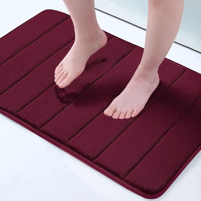 Buganda Memory Foam Bath Mat, 30" x 20", Ultra Soft and Non-Slip Bathroom Rugs, Water Absorbent and Machine Washable Bath Rug for Bathroom, Shower, and Tub, Burgundy
