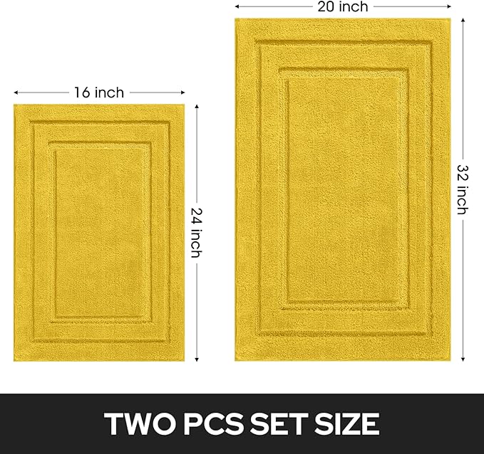 HOMEIDEAS Bathroom Rugs Sets 2 Piece, Super Soft and Absorbent Non Slip Microfiber Machine Washable Bath Mat Set (20" x 32" + 16" x 24", Yellow)