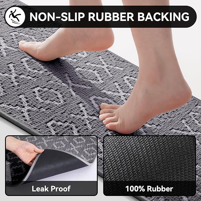 Bathroom Rugs Non Slip, Super Absorbent Quick Dry Bath Mat, Rubber Backing Ultra Thin Bathroom Mats Fit Under Door Bathroom Floor Bathtub Shower