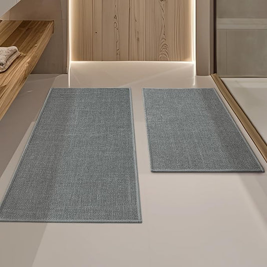 YIHOUSE Dark Grey Bathroom Rug Sets 2 Piece, Bathroom Mat Quick Dry, Thin Bath Rug Set,Absorbent Bath Mat for Bathroom Non Slip Washable for Toilet and Floor 17"x24"+17"x32"