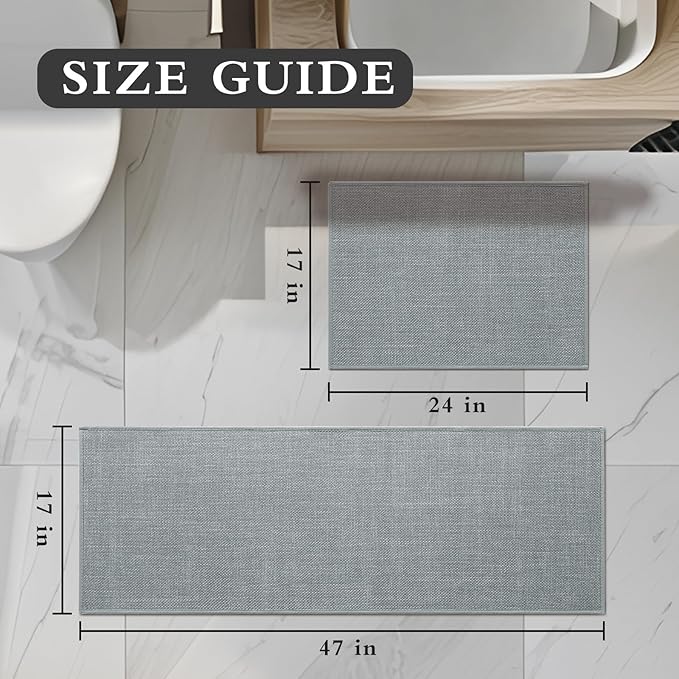 YIHOUSE Light Grey Bathroom Rug Set, 2 Piece, 17"x24" + 17"x47", Non-Slip, Quick Dry, Machine Washable, Modern Bohemian Style