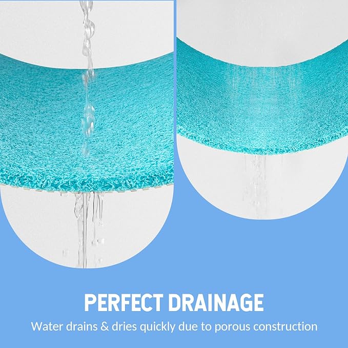 Non-Slip Bathtub Mat, Anti Slip Shower Mat, Fast Drying Bathtub Mats, Foot Scrubber Mat, Anti Slip Mat for Tub, Floor, Bathroom, Kitchen, Home, Hotel (Turquoise Blue 24"×16")