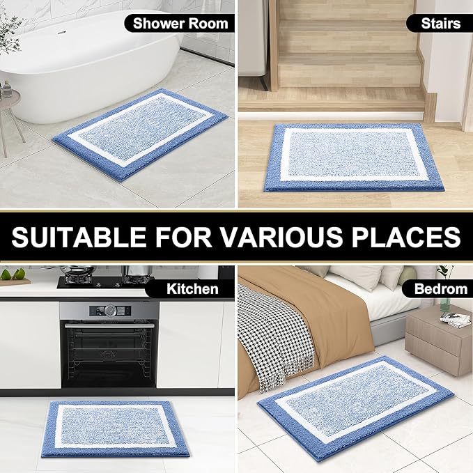 OLANLY Bathroom Rugs 24x16, Extra Soft and Absorbent Microfiber Bath Mat, Non-Slip, Machine Washable, Quick Dry Shaggy Bath Carpet, Suitable for Bathroom Floor, Tub, Shower (Small, Blue)