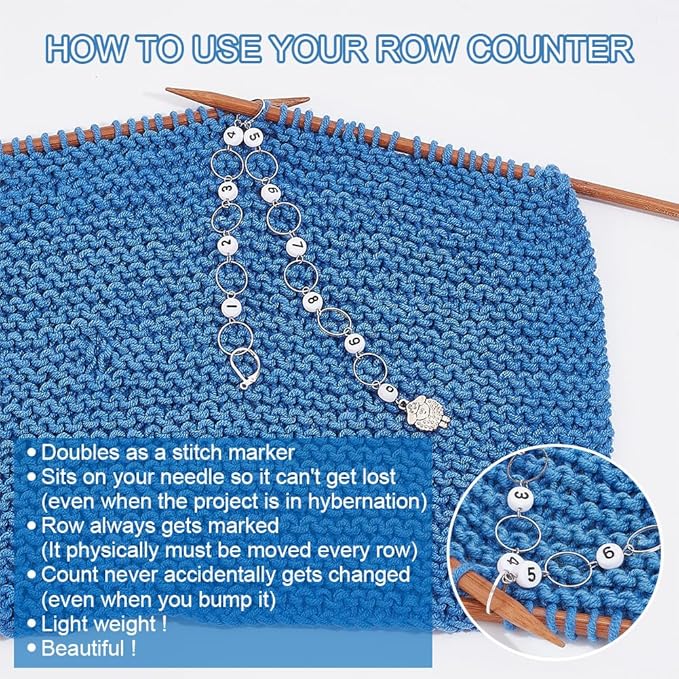 NBEADS 2 Pcs 2 Styles Sheep Charm Knitting Row Counter Chains, 0~9 Number Stitch Markers Acrylic Beads Crochet Stitch Marker Charms for Knitting Weaving Sewing Quilting Handmade Jewelry