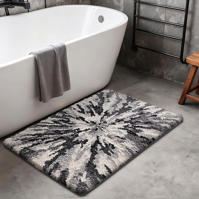 LUMI Bathroom Rugs, Soft Absorbent Bath Mat for Modern Home Decor, Non-Slip Quick-Dry Bath Rug, Machine Washable Floor Mat for Shower and Tub, Entryway, 20"x32", Grey