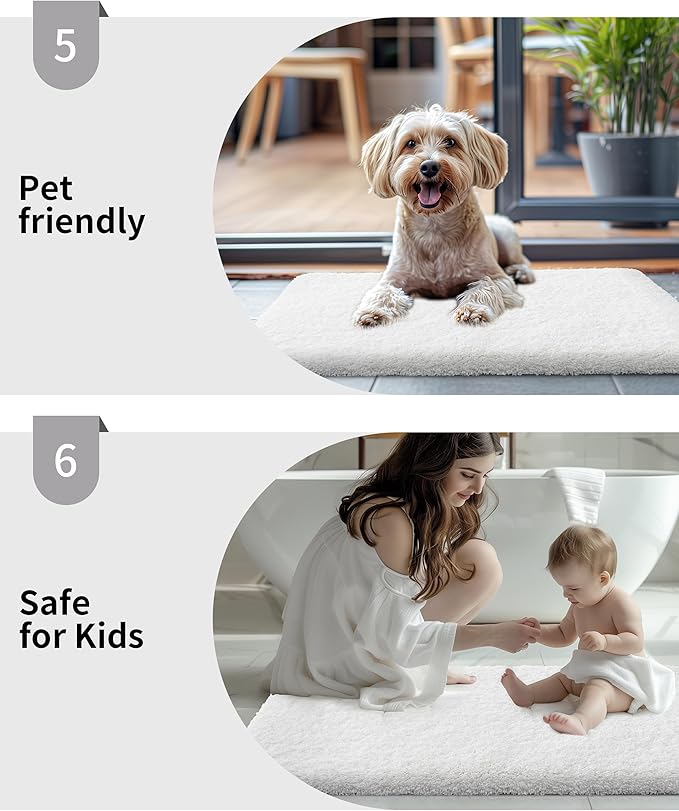 White Bathroom Rugs 24x36 Non Slip Fluffy Bath Mat for Bathroom Floor Washable Plush Luxury Bath Rug for Tub Soft Shaggy Absorbent Shower Sink Mat