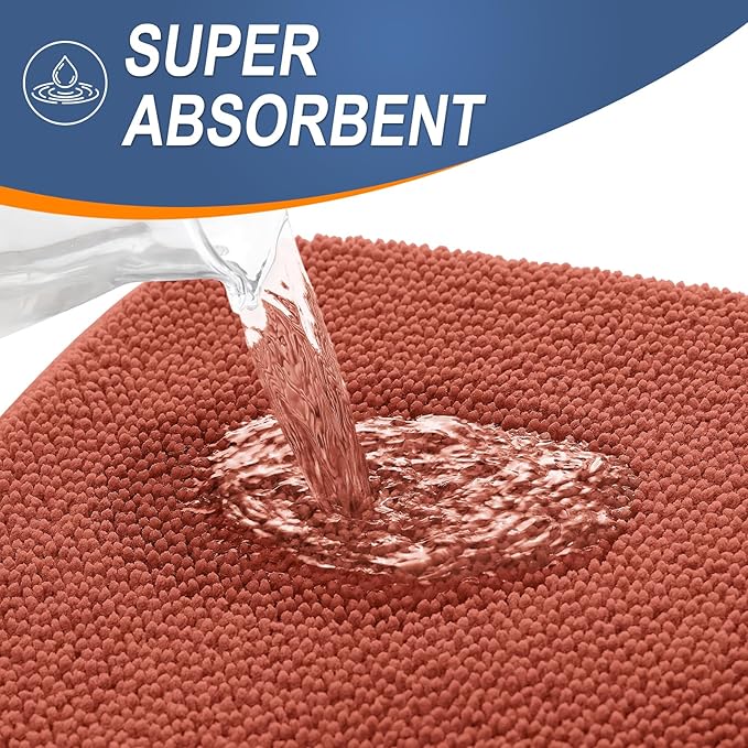 OLANLY Thick Memory Foam Bath Mat Rug 24x16, Extra Soft Absorbent Bathroom Rug, Quick Dry Bath Mats, Non-Slip, Machine Washable Carpet, Tub and Shower, Home Decor Accessories, Rustic Terracotta