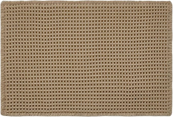 Waffle Bath Mat, Boho Bathroom Rugs Non Slip Washable Super Absorbent Quick Dry Farmhouse Bathroom Decor, 24"x16" / 1'4" x 2' Khaki