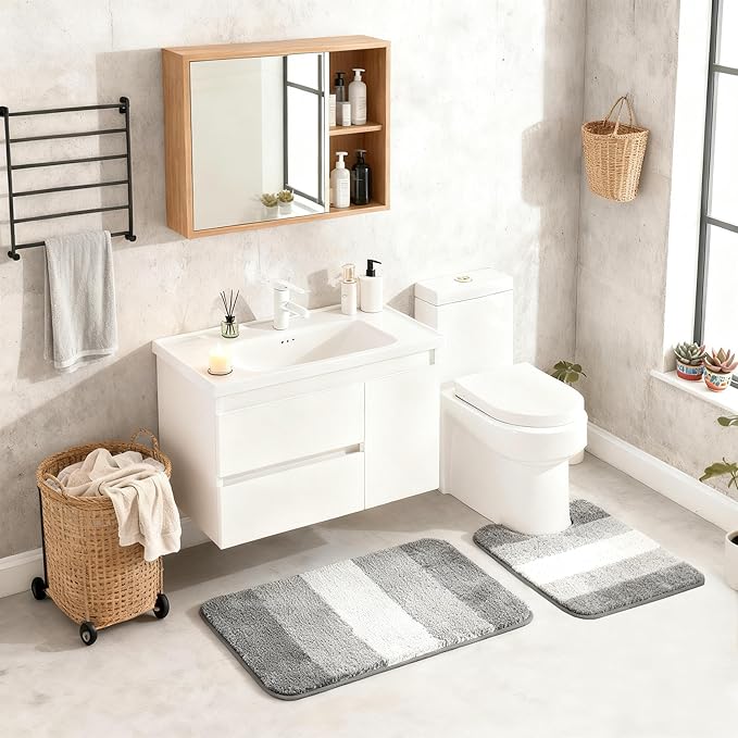 Exclusivo Mezcla Toilet Rugs U-Shaped 20x24, Extra Soft Non Slip Absorbent Water Microfiber Bath Rugs, Machine Washable Quick Dry Bath Mats for Toilet, Gradient Grey