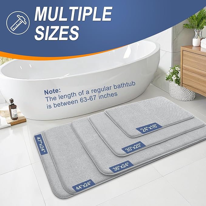 OLANLY Thick Memory Foam Bath Mat Rug 24x16, Extra Soft Absorbent Bathroom Rug, Quick Dry Bath Mats, Non-Slip, Machine Washable Carpet for Bathroom, Tub and Shower, Home Decor Accessories, Light Grey