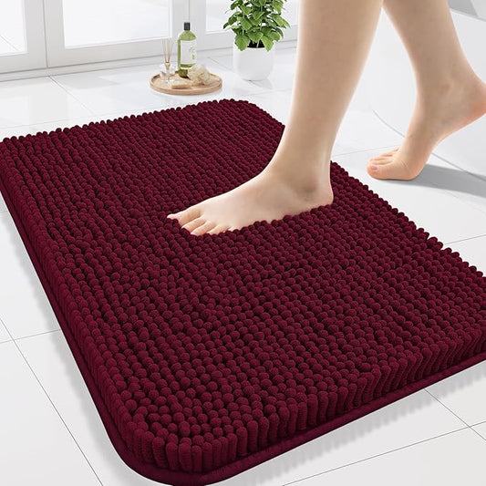 Arotive Bathroom Rugs 24x16, Extra Soft Absorbent Shaggy Chenille Bath Rugs, Machine Washable Rubber Backing Non-Slip Bath Mats for Bathroom Floor Tub and Shower, Home Decor Accessories, Burgundy
