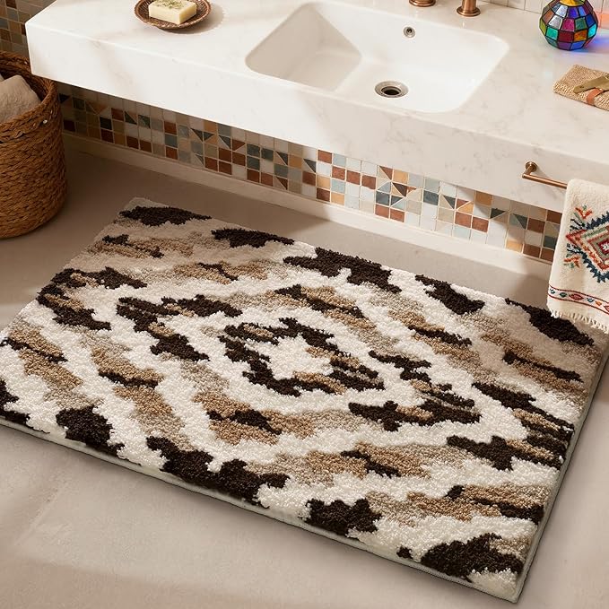 LUMI Bathroom Rugs, Soft Absorbent Bath Mat for Modern Home Decor, Non-Slip Quick-Dry Bath Rug, Machine Washable Floor Mat for Shower and Tub, Entryway, 20"x32", Brown