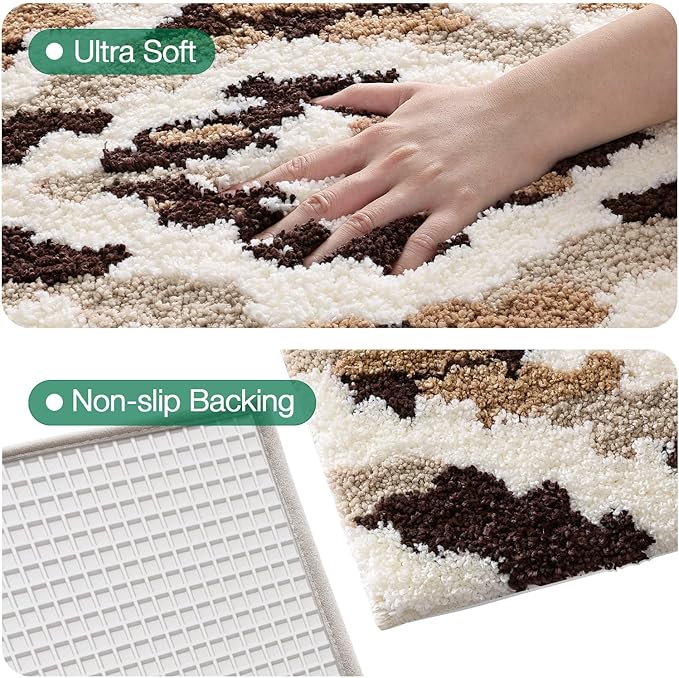 LUMI Bathroom Rugs, Soft Absorbent Bath Mat for Modern Home Decor, Non-Slip Quick-Dry Bath Rug, Machine Washable Floor Mat for Shower and Tub, Entryway, 20"x32", Brown