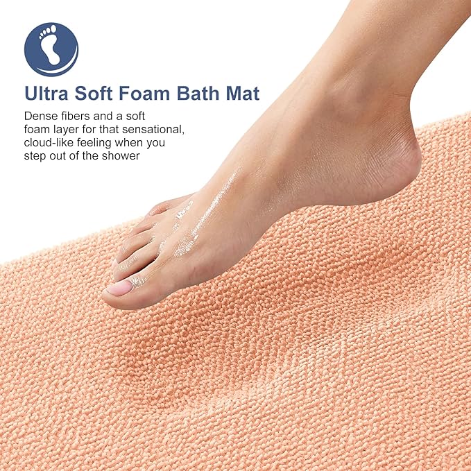 OLANLY Thick Memory Foam Bath Mat Rug 30x20, Extra Soft Absorbent Bathroom Rug, Quick Dry Bath Mats, Non-Slip, Machine Washable Carpet for Bathroom, Tub and Shower, Home Decor Accessories, Peach