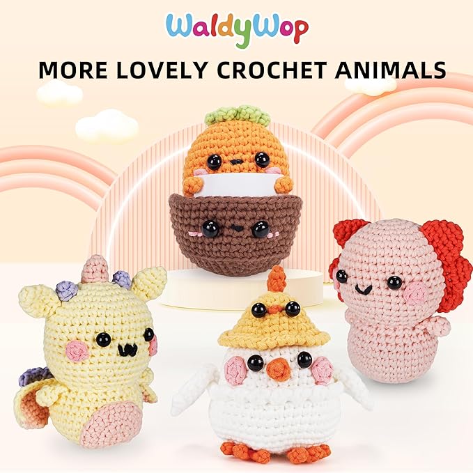WaldyWop Beginner Crochet Kit for Kids: Wobbles Crocheting Starter Kits for Girls - Learn to Crochet Set w/Step-by-Step Video - Complete Knitting Kit, Easy Crochet Yarn, Birthday Gifts for Women