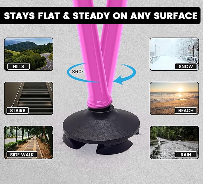 Walking Cane for Men & Women – Foldable, Adjustable, Self-Standing Cane with 360° Pivot Base, Comfortable Grip, Heavy Duty Canes for Women, Collapsible Walking Stick with Travel Bag for Seniors Adults