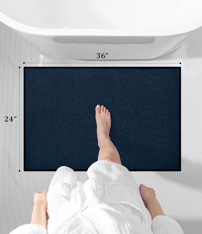 YIHOUSE Bathroom Rugs Mat 24x36, Non Slip Quick Dry Bath Mats for Bathroom Absorbent Ultra Thin Bath Rugs Machine Washable Fit Under Door for Sink, Cabinet, Laundry (Dark Blue, 24"x36")