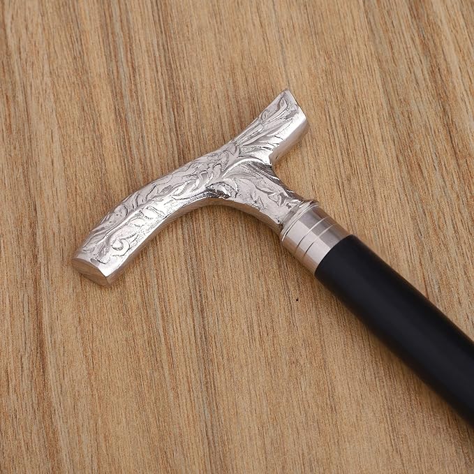 Premium Wooden Walking Cane | Beautiful Silver Plated Solid Brass Handle | Walking Stick & Crutches lacquer Polished Cane for Men and Women
