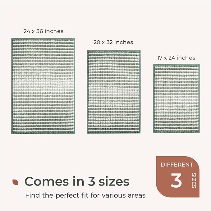 FRESHMINT Chunky Ombre Chenille Bathroom Rug 20"x32", Water Absorbent Soft Bath Rugs for Bathroom Floor, Thick Non Slip Bath Mat Washable Quick Dry Shower Mats, Sage Green and White