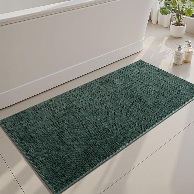 AMOAMI Bath Mat Non Slip Super Absorbent Quick Dry Bath Mats for Bathroom Floor Rubber Backing Washable Bathroom Rugs Modern Woven Jacquard Mat, Beside Tub Bath Rugs, 2' x 4', Green
