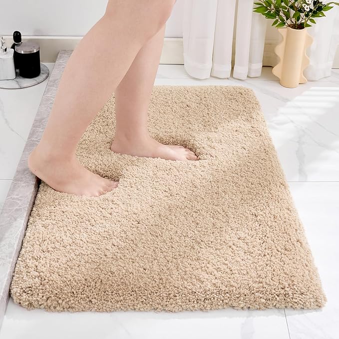 Beige Bathroom Rug 24x36 Non Slip Fluffy Bath Mat for Bathroom Floor Washable Plush Luxury Bath Rug for Tub Soft Shaggy Absorbent Shower Sink Mat