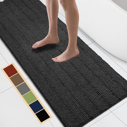 Bcoimo 70"×24" Chenille Bath Mat – Non-Slip with Backing Bath Rug Ultra-Absorbent and Machine Washable Bathroom Mat Quick-Dry Design. Ideal for Bathroom and Tub Areas
