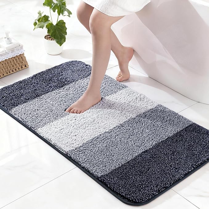 Exclusivo Mezcla Bathroom Rugs Mat 24x47, Extra Soft Non Slip Absorbent Water Microfiber Bath Rugs, Machine Washable Quick Dry Bath Mats for Bathroom Floor, Shower, Home Decor, Gradient Navy Blue
