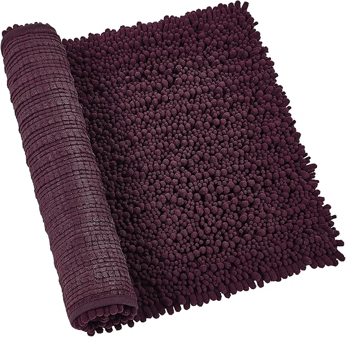 Walensee Bathroom Rug Non Slip Bath Mat (36x24 Inch Plum Purple) Water Absorbent Super Soft Shaggy Chenille Machine Washable Dry Extra Thick Large Plush Carpet for Shower Floor