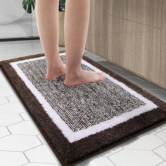 OLANLY Bathroom Rugs 47x24, Extra Soft and Absorbent Microfiber Bath Mat, Non-Slip, Machine Washable, Quick Dry Shaggy Bath Carpet, Suitable for Bathroom Floor, Tub, Shower (Runner, Brown)