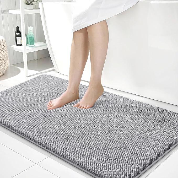 OLANLY Thick Memory Foam Bath Mat Rug 40x24, Extra Soft Absorbent Bathroom Rugs, Quick Dry Bath Mats, Non-Slip, Machine Washable Carpet for Bathroom, Tub and Shower, Home Decor Accessories, Grey