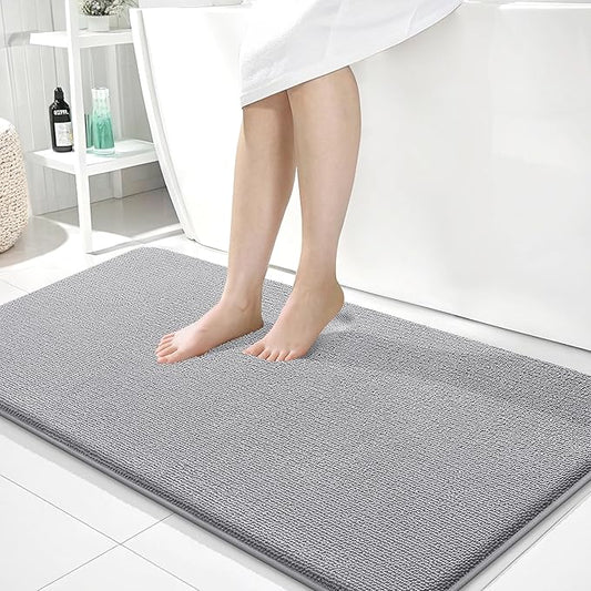 OLANLY Thick Memory Foam Bath Mat Rug 40x24, Extra Soft Absorbent Bathroom Rugs, Quick Dry Bath Mats, Non-Slip, Machine Washable Carpet for Bathroom, Tub and Shower, Home Decor Accessories, Grey