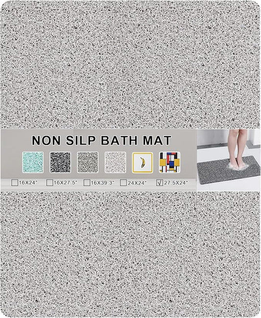 Nonslip Bathtub Mat, Anti Slip Bath Mat 0.6" Extra Thick, Quick Dry Bath Tub Anti Slip Shower Mat, Loofah Non-Slip Bath Mat for Tub Bathroom Pool Kitchen Entryway Home Hotel(Light Gray 24x27)
