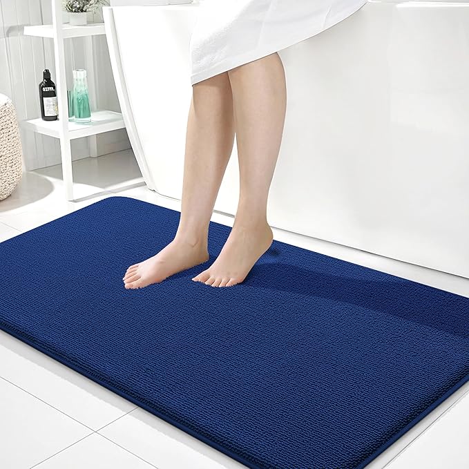 OLANLY Thick Memory Foam Bath Mat Rug 44x24, Extra Soft Absorbent Bathroom Rug, Quick Dry Bath Mats, Non-Slip, Machine Washable Carpet for Bathroom, Tub and Shower, Home Decor Accessories, Navy