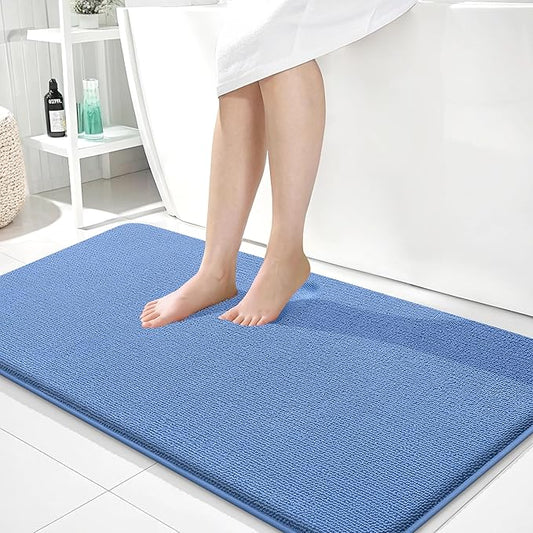 OLANLY Thick Memory Foam Bath Mat Rug 44x24, Extra Soft Absorbent Bathroom Rug, Quick Dry Bath Mat, Non-Slip, Machine Washable Carpet for Floor, Tub and Shower, Home Decor Accessories, Cornflower Blue