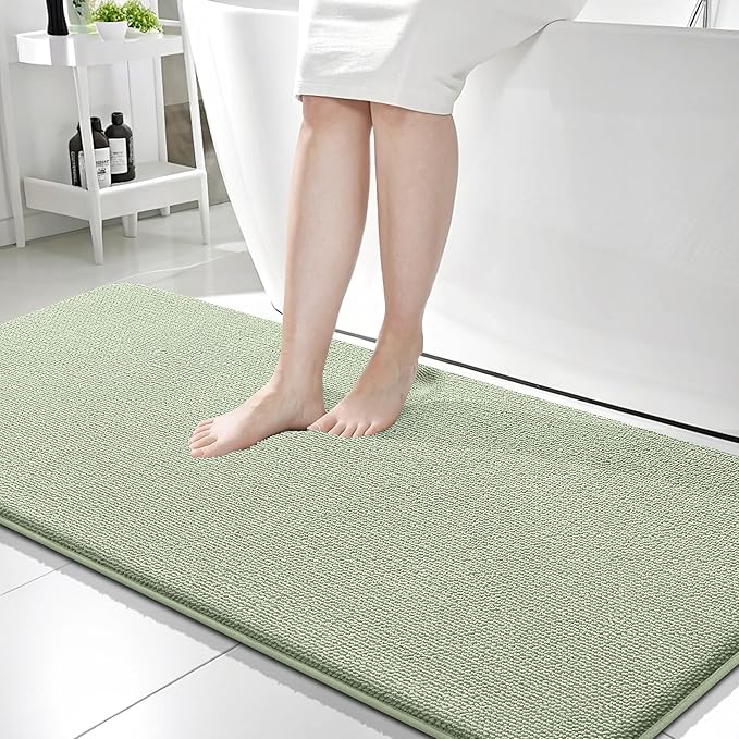OLANLY Thick Memory Foam Bath Mat Rug 59x24, Extra Soft Absorbent Bathroom Rug, Quick Dry Bath Mats, Non-Slip, Machine Washable Carpet for Bathroom, Tub and Shower, Home Decor Accessories, Sage Green
