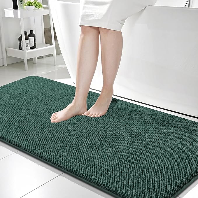 OLANLY Thick Memory Foam Bath Mat Rug 59x24, Extra Soft Absorbent Bathroom Rug, Quick Dry Bath Mats, Non-Slip, Washable Carpet for Bathroom, Tub and Shower, Home Decor Accessories, Blackish Green