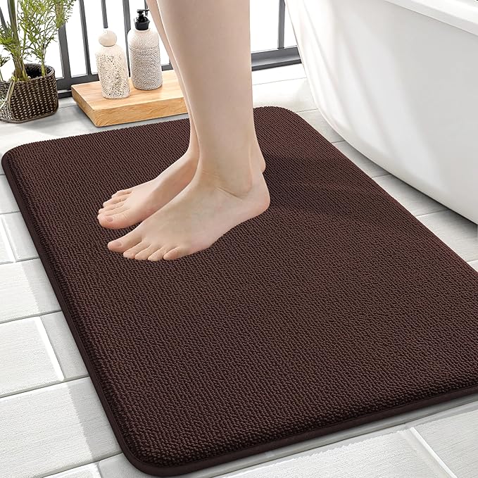 OLANLY Thick Memory Foam Bath Mat Rug 24x16, Extra Soft Absorbent Bathroom Rug, Quick Dry Bath Mats, Non-Slip, Machine Washable Carpet for Bathroom, Tub and Shower, Home Decor Accessories, Brown
