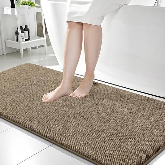 OLANLY Thick Memory Foam Bath Mat Rug 59x24, Extra Soft Absorbent Bathroom Rug, Quick Dry Bath Mats, Non-Slip, Machine Washable Carpet for Bathroom, Tub and Shower, Home Decor Accessories, Tan
