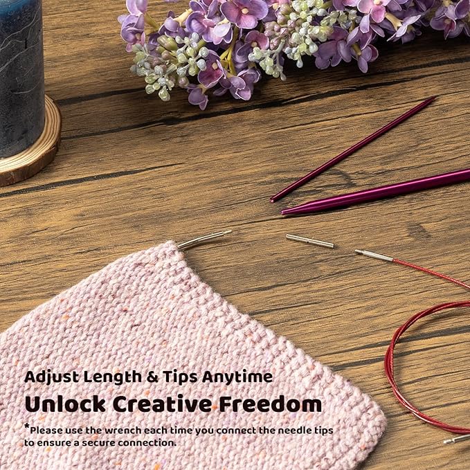 SLPLIRS Circular Knitting Needles Set, 13 Sizes Long Aluminium Interchangeable Circular Knitting Needles Set with Case & Accessories, 5" (13cm) | (2.75mm to 10mm) (Fuchsia)