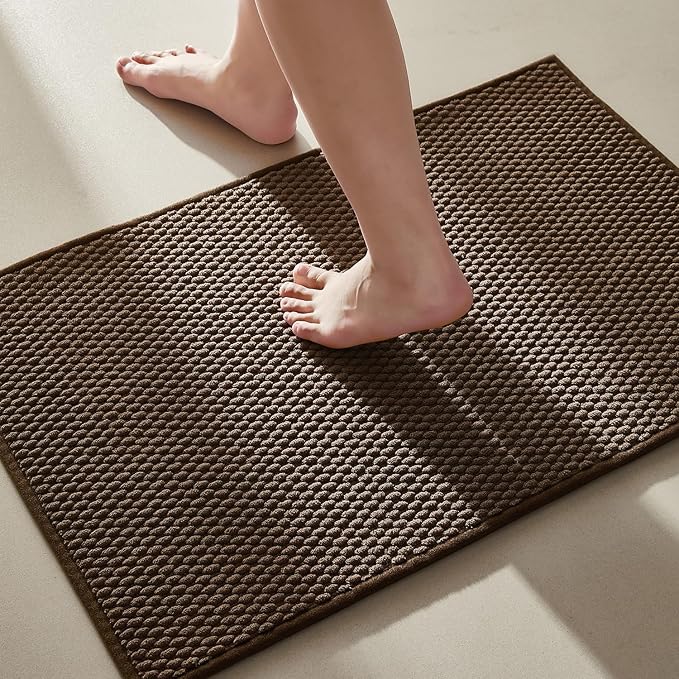 Bathroom Rugs Non Slip Washable, Super Absorbent Thin Bath Mat Small Quick Dry Low Pile Bathroom Rug, Brown 20"x30"