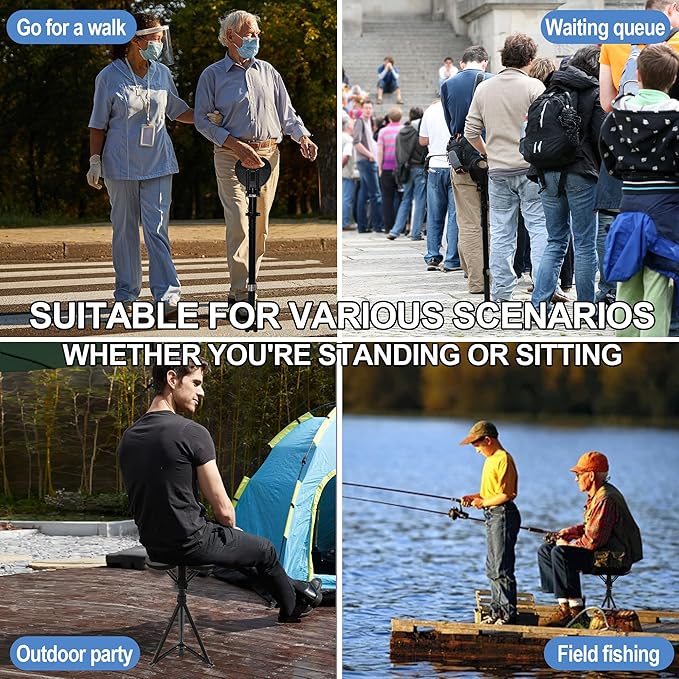 Walking Cane with Seat Folding Lightweight, Portable Cane Seat with Carry Bag, Walking Stick with Seat for Seniors & Adults, Foldable Adjustable Cane Chair for Travel Hiking