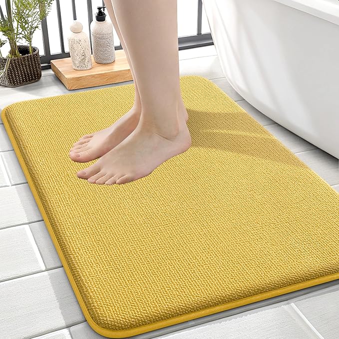 OLANLY Thick Memory Foam Bath Mat Rug 24x16, Extra Soft Absorbent Bathroom Rug, Quick Dry Bath Mats, Non-Slip, Machine Washable Carpet for Bathroom, Tub and Shower, Home Decor Accessories, Yellow
