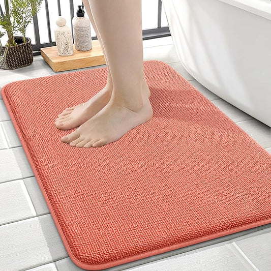 OLANLY Thick Memory Foam Bath Mat Rug 24x16, Extra Soft Absorbent Bathroom Rug, Quick Dry Bath Mats, Non-Slip, Machine Washable Carpet for Bathroom, Tub and Shower, Home Decor Accessories, Coral